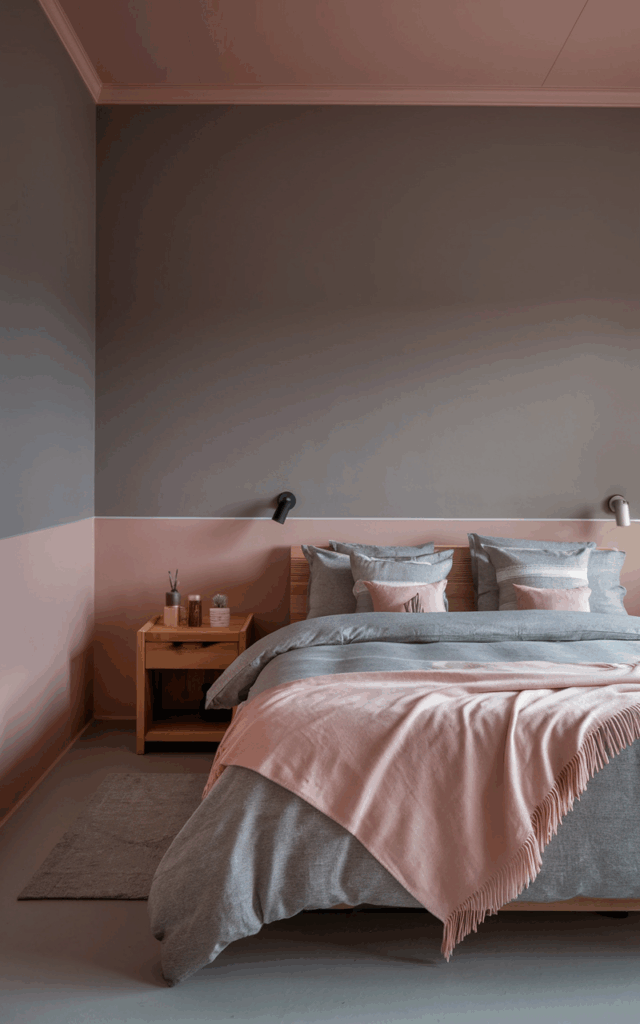 Combine earthy pink with soft gray for a muted look