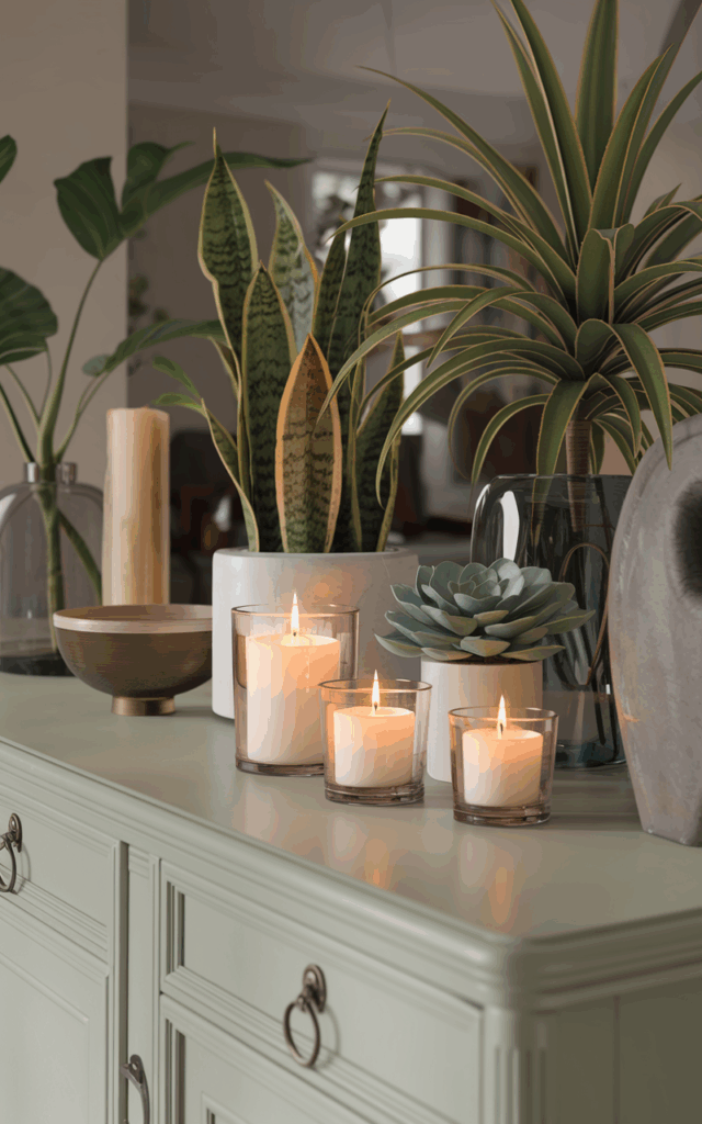 Combine plants with candles for soft ambiance