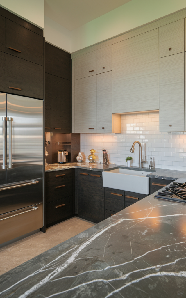 Create Contrast with Dark Lower Cabinets