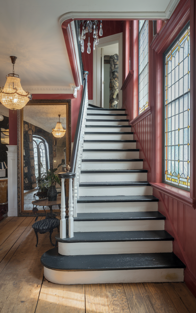 Create a bold checkerboard stair design