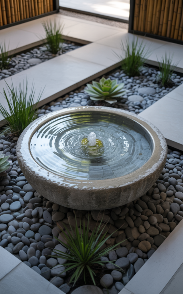 Create a central focal point with a water feature 💧