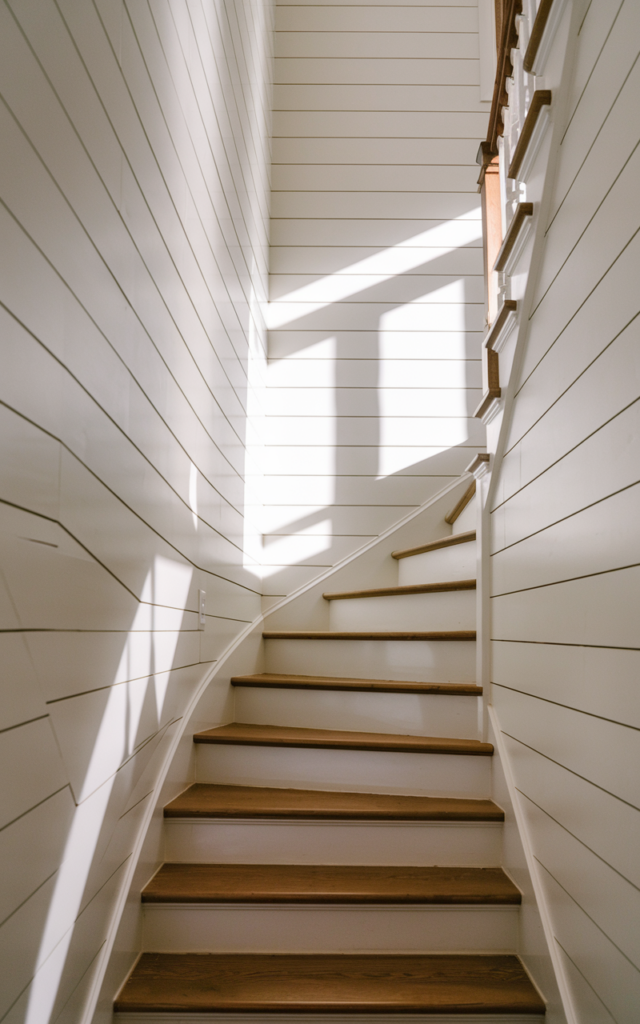 Create a staircase feature wall with shiplap