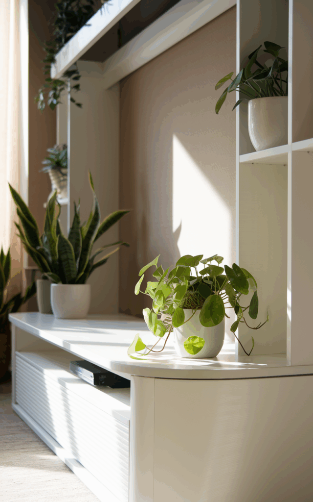 Decorate your TV unit with subtle greenery