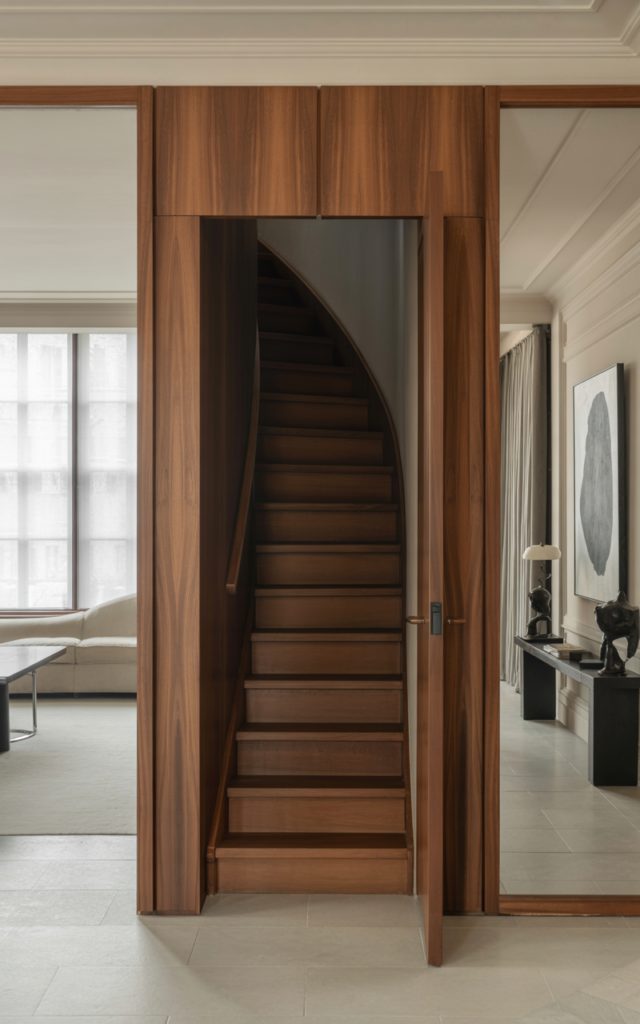 Design a hidden staircase door for intrigue