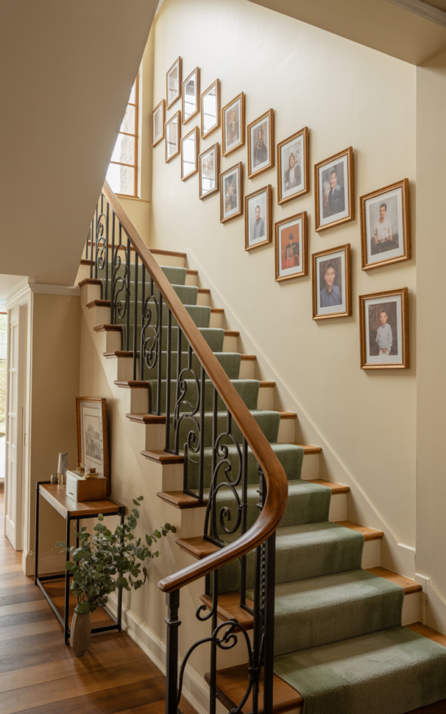 Display a vertical family timeline with framed milestones