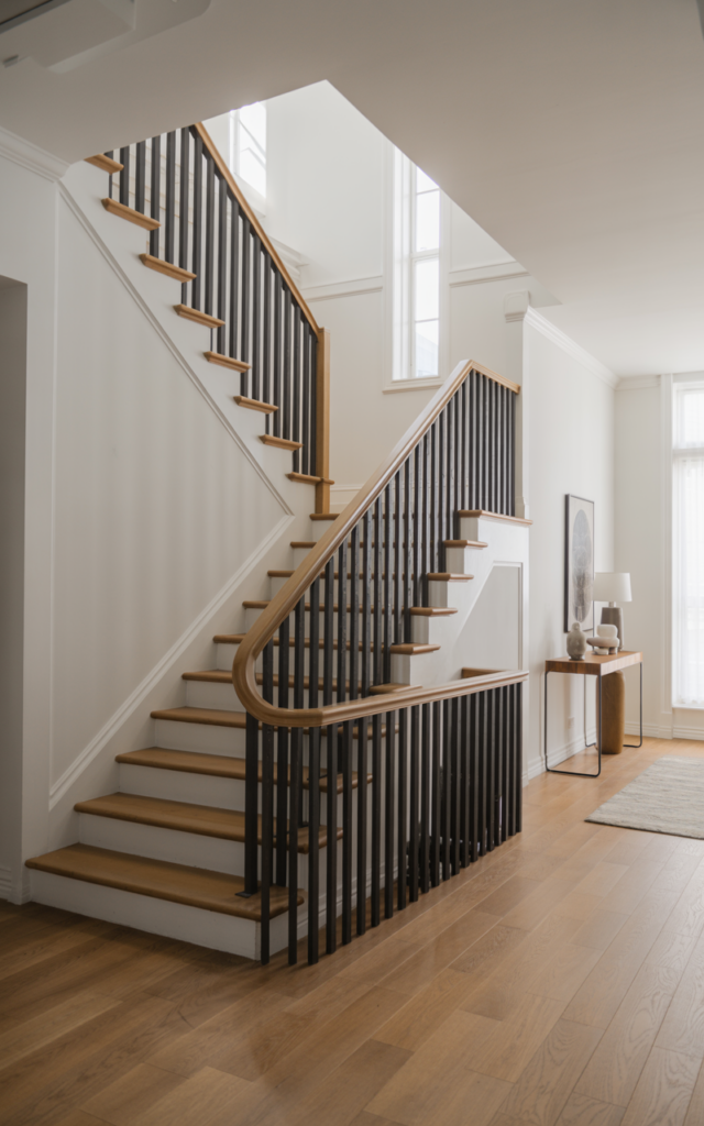 Enclose the staircase in sleek black balusters