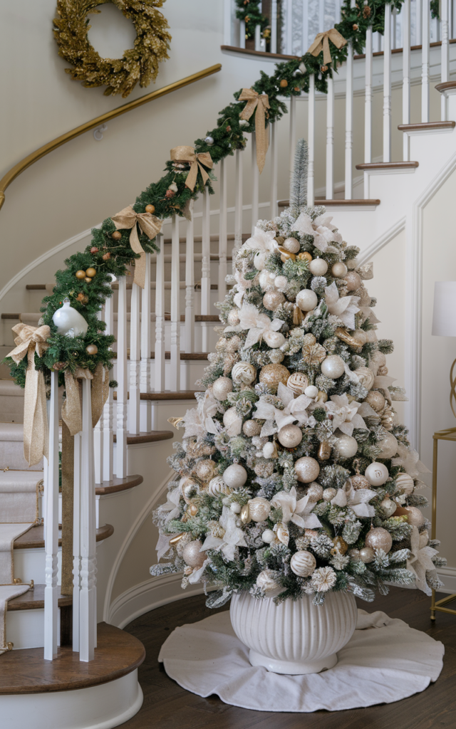 Finish with a coordinated tree-and-staircase theme for a cohesive look.
