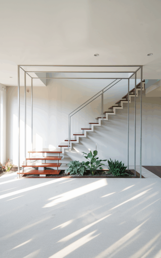 Frame the stairs with a steel box outline