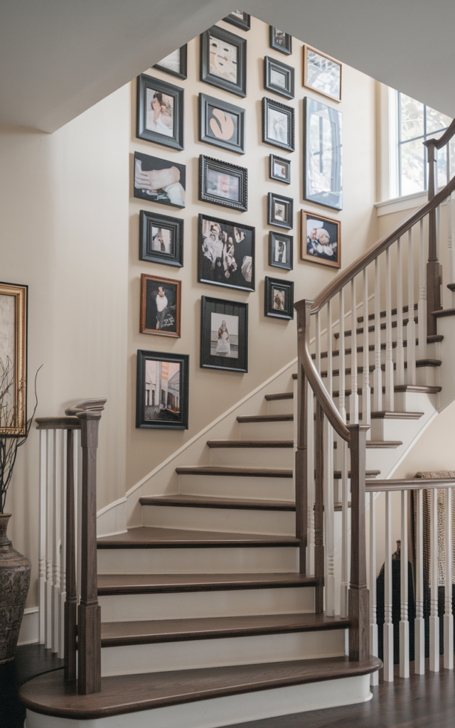 Hang a vertical gallery wall along the staircase
