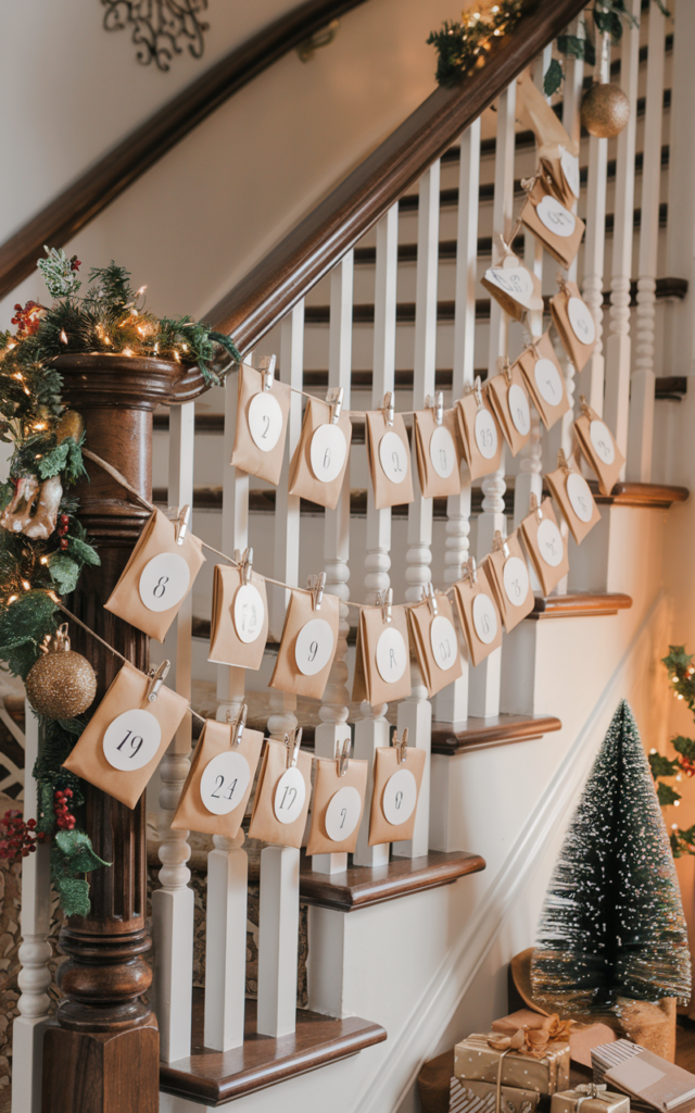 Hang advent envelopes along the banister for daily surprises.