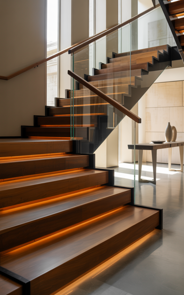 Install LED Strip Lighting Under Each Step