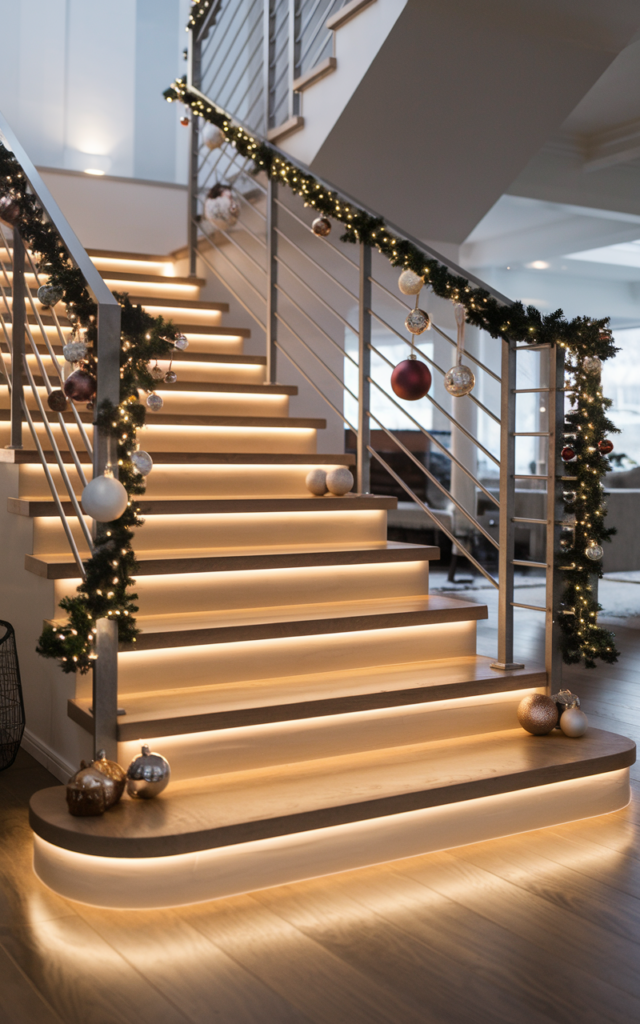 Install LED strip lighting under each stair tread.