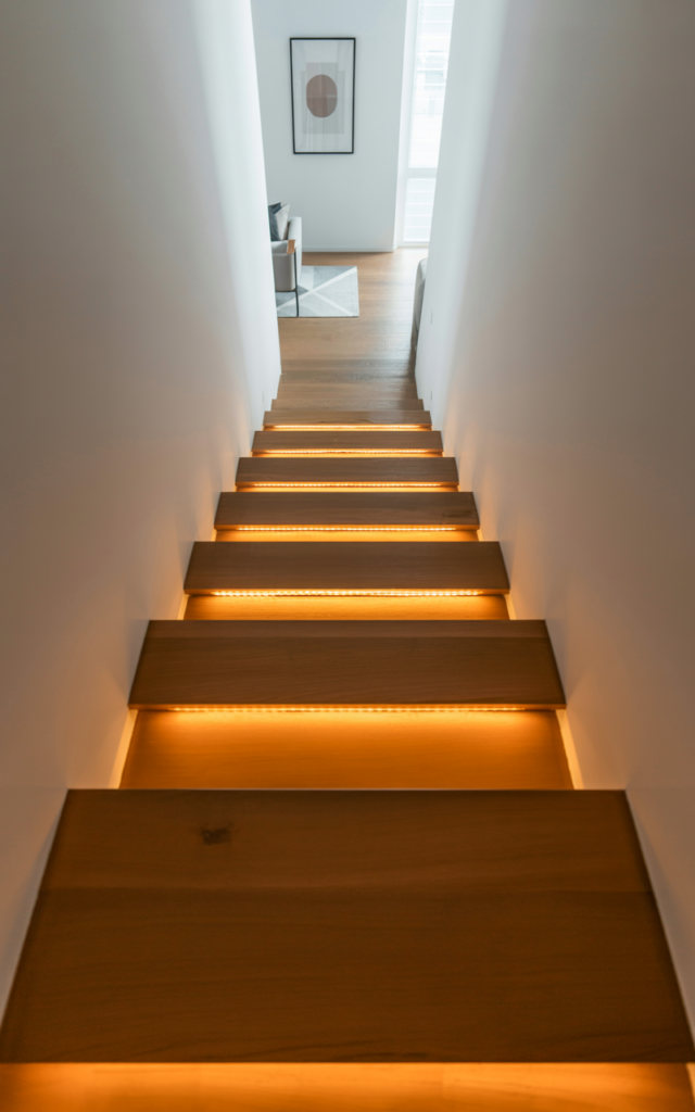 Install LED strip lighting under each tread