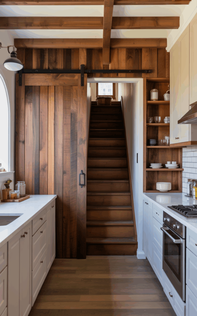 Install a sliding door to conceal steep stairs