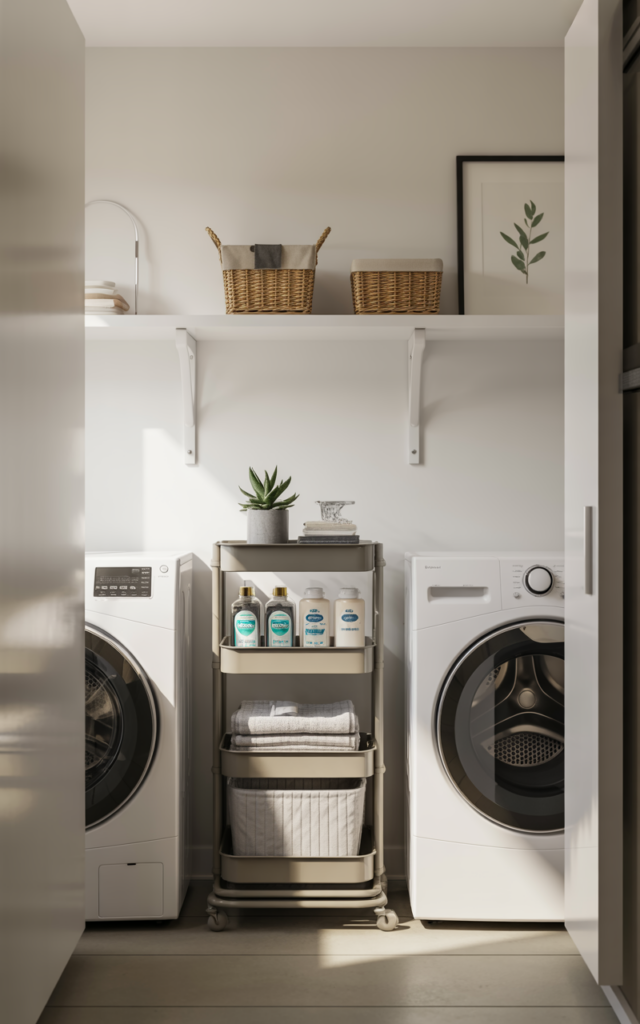 Install a slim rolling cart between appliances