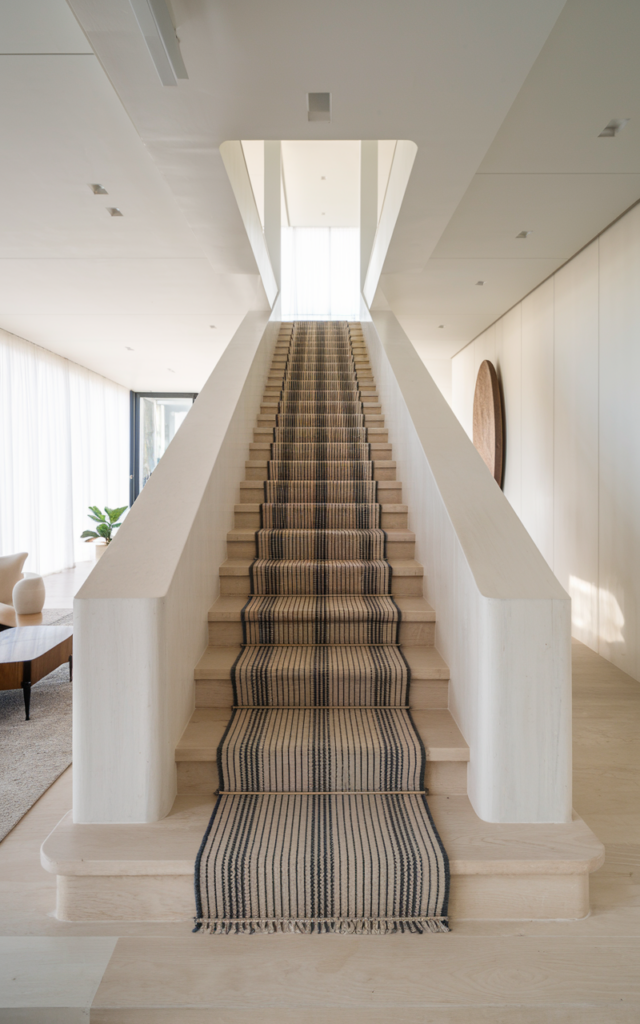 Install a striped runner vertically for elongation.