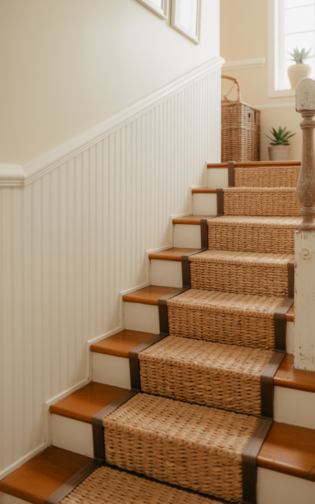 Install beadboard panels for cottage warmth