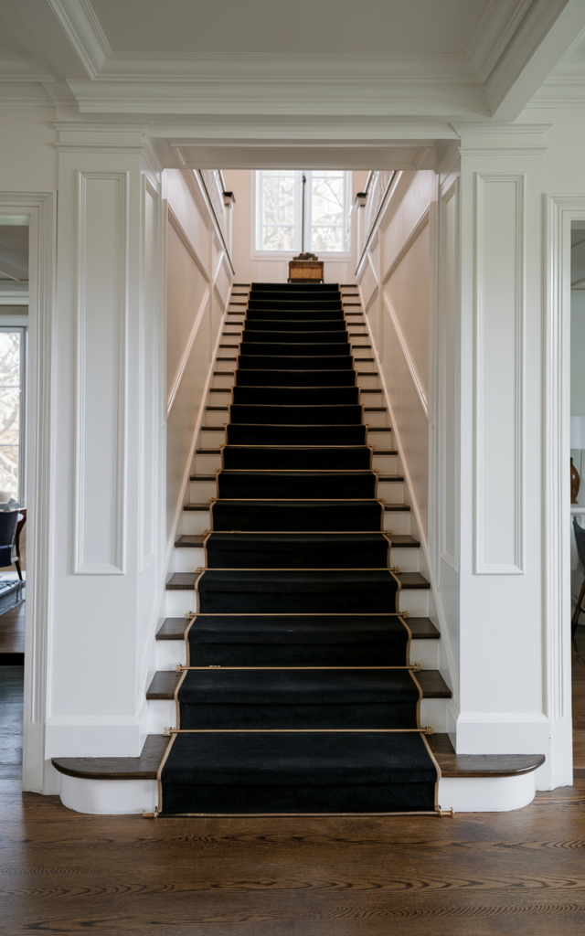 Install black carpet on the entire staircase