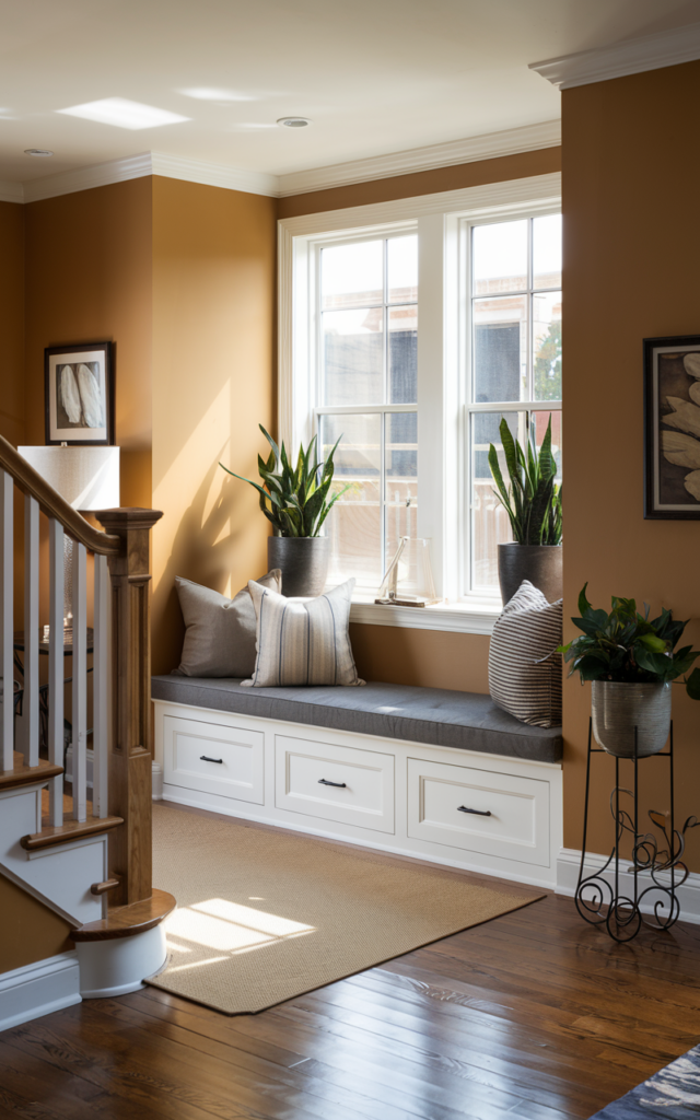 Install built-in seating at the stair base