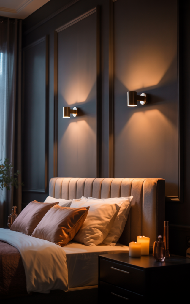 Install dimmable wall sconces instead of harsh overhead lights.