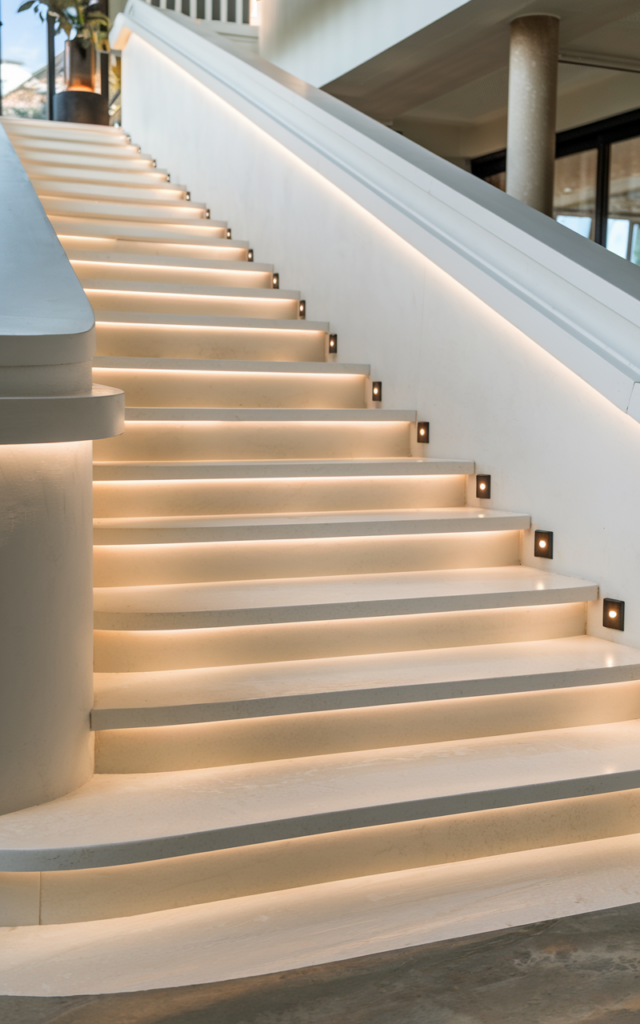 Install matte black step lighting