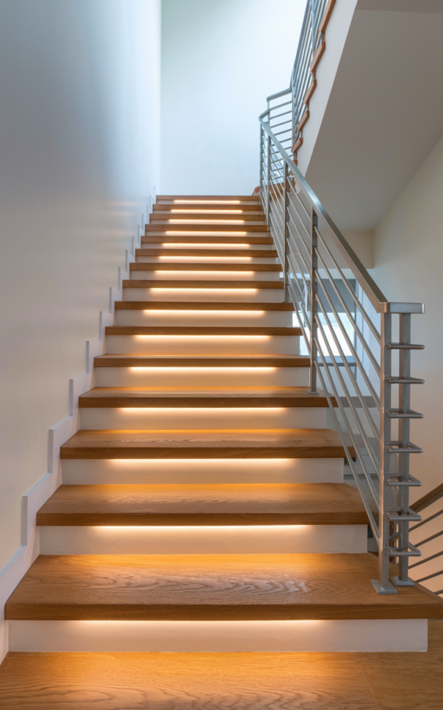 Install recessed step lights for a subtle glow.