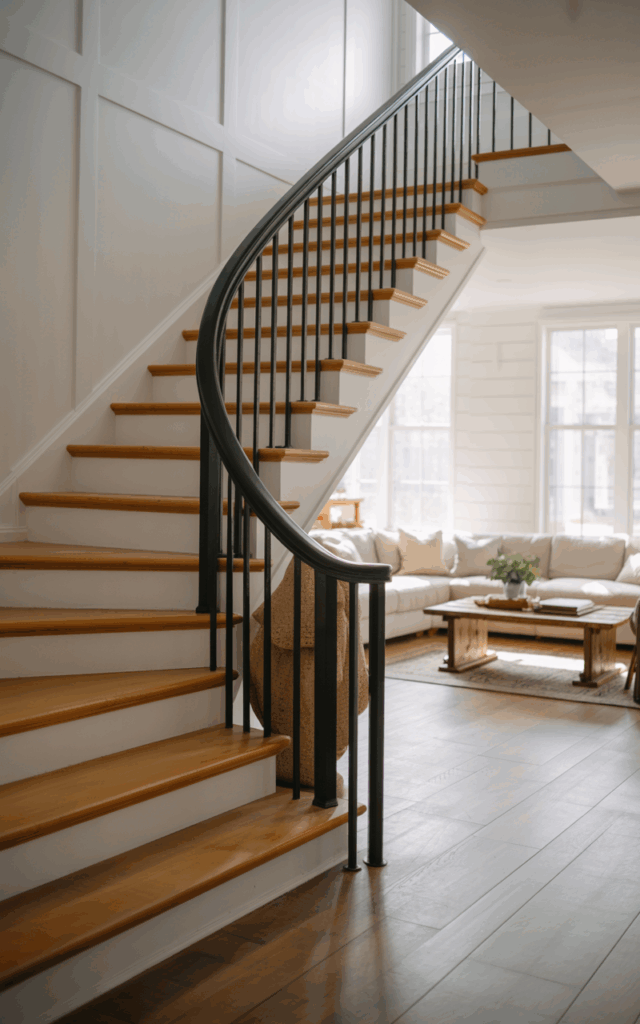 Install sleek black metal balusters for instant contrast.