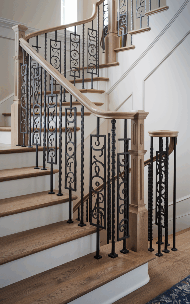 Install wrought iron with subtle detailing.