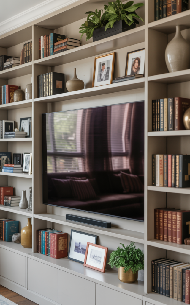 Integrate a TV seamlessly into the shelves
