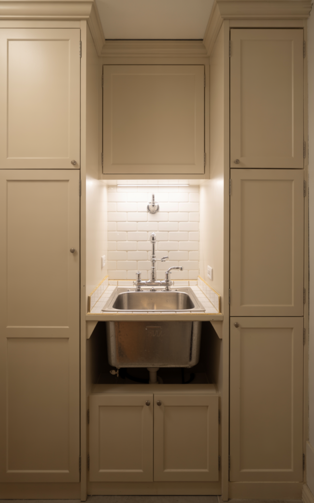 Integrate a slim utility sink with a compact profile