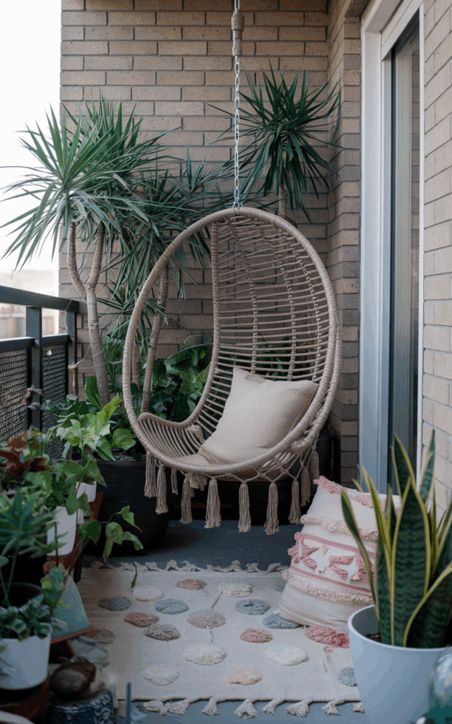 Introduce a Hanging Chair Surrounded by Greenery