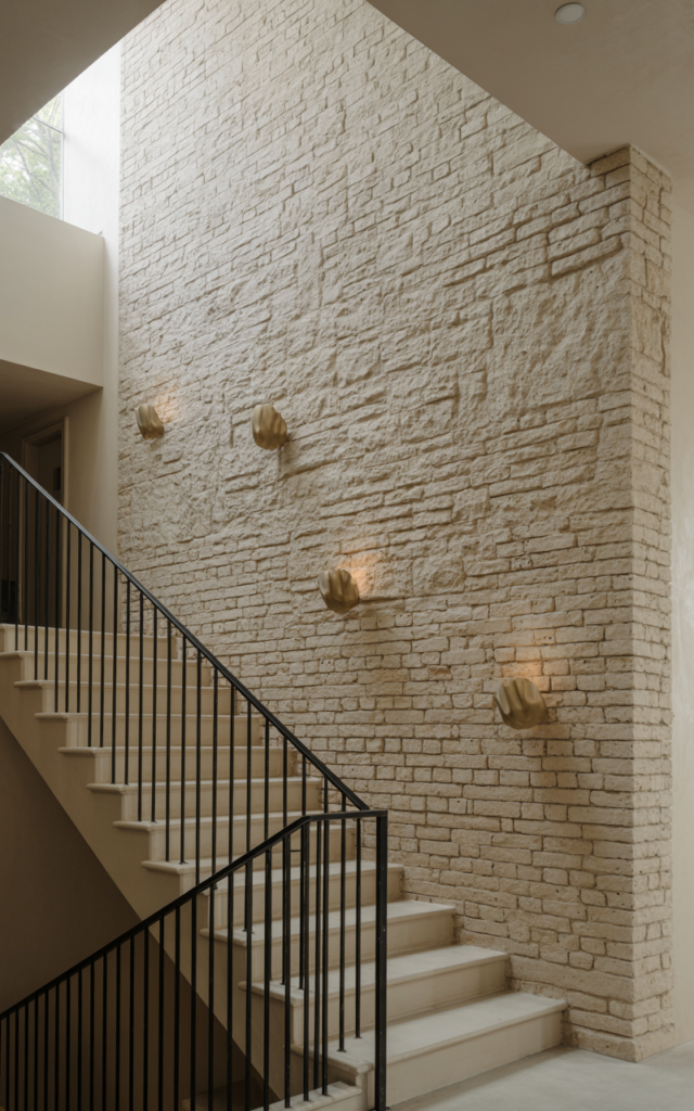 Introduce a textured stone or brick accent wall