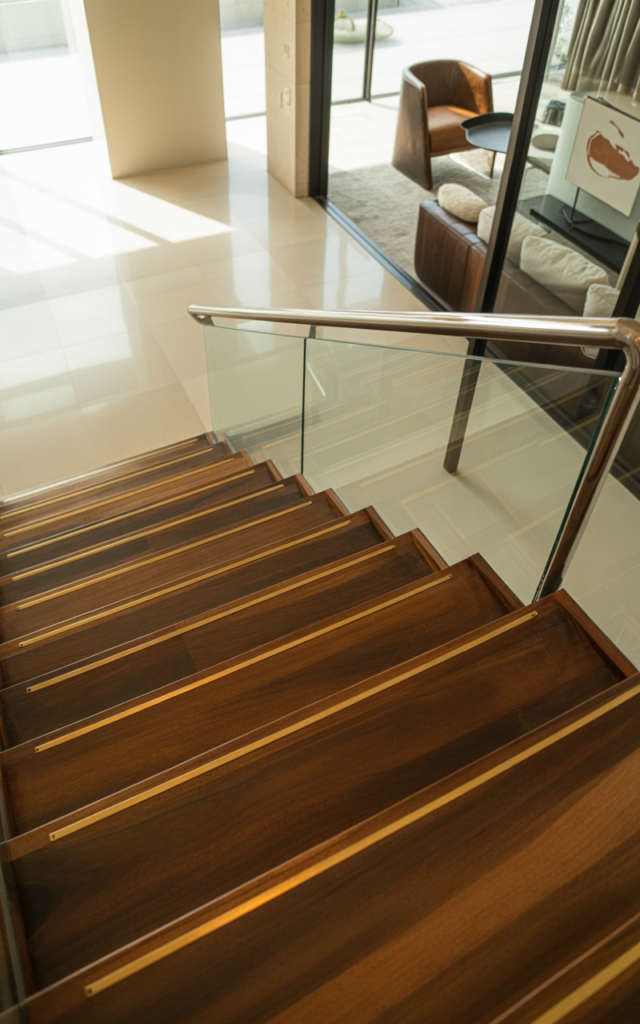 Introduce metal inlays along wooden treads