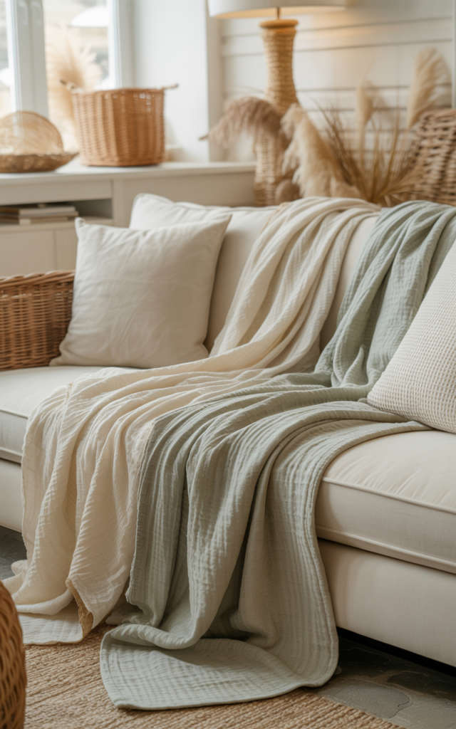 Layer Light Throw Blankets in Living Spaces