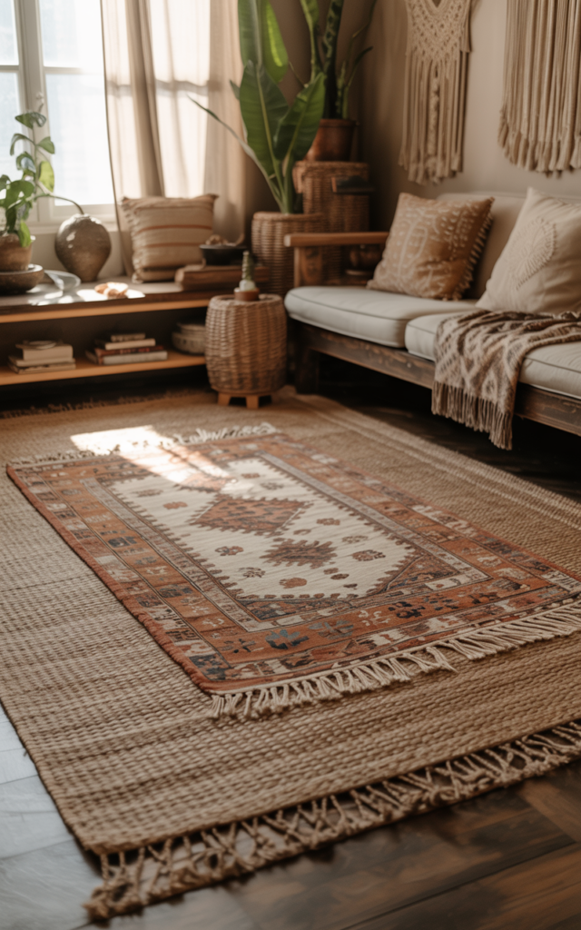Layer Thrifted Rugs for Depth