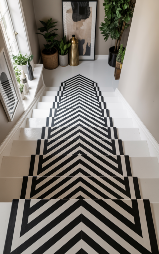 Layer a graphic black-and-white patterned runner