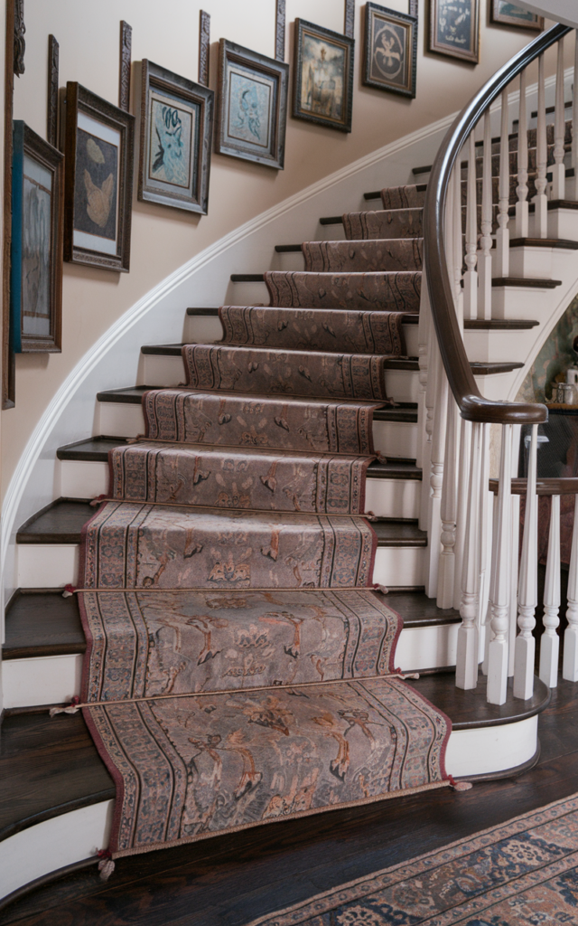 Layer a vintage-inspired Persian runner for character.