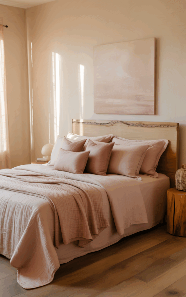 Mix earthy pink with warm beige walls