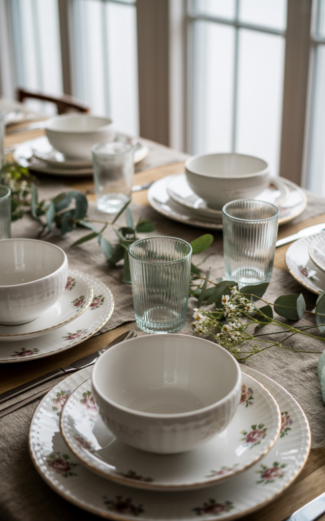 Mix old and new tableware for character