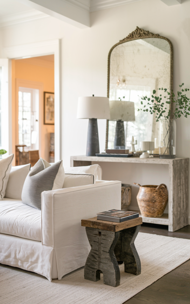 Mix vintage finds with modern furniture