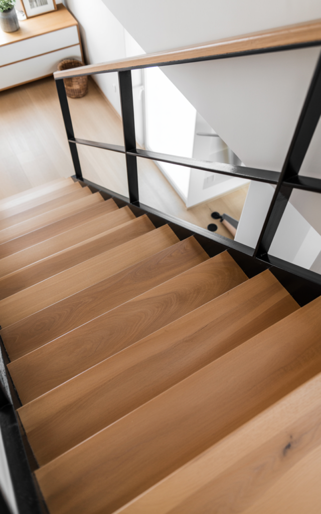 Mix white oak treads with black stringers