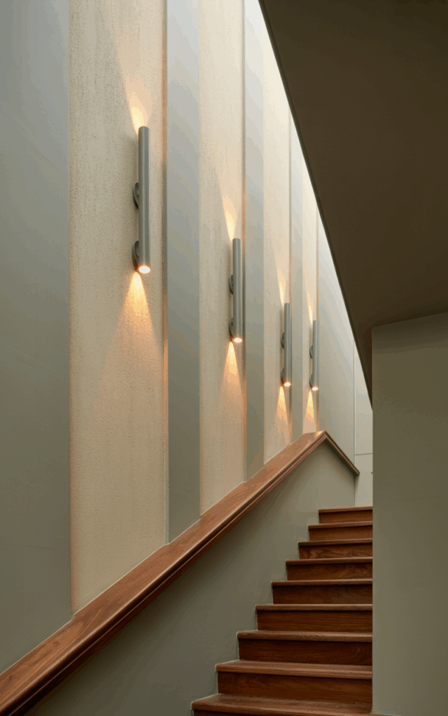 Mount wall sconces along the stair wall