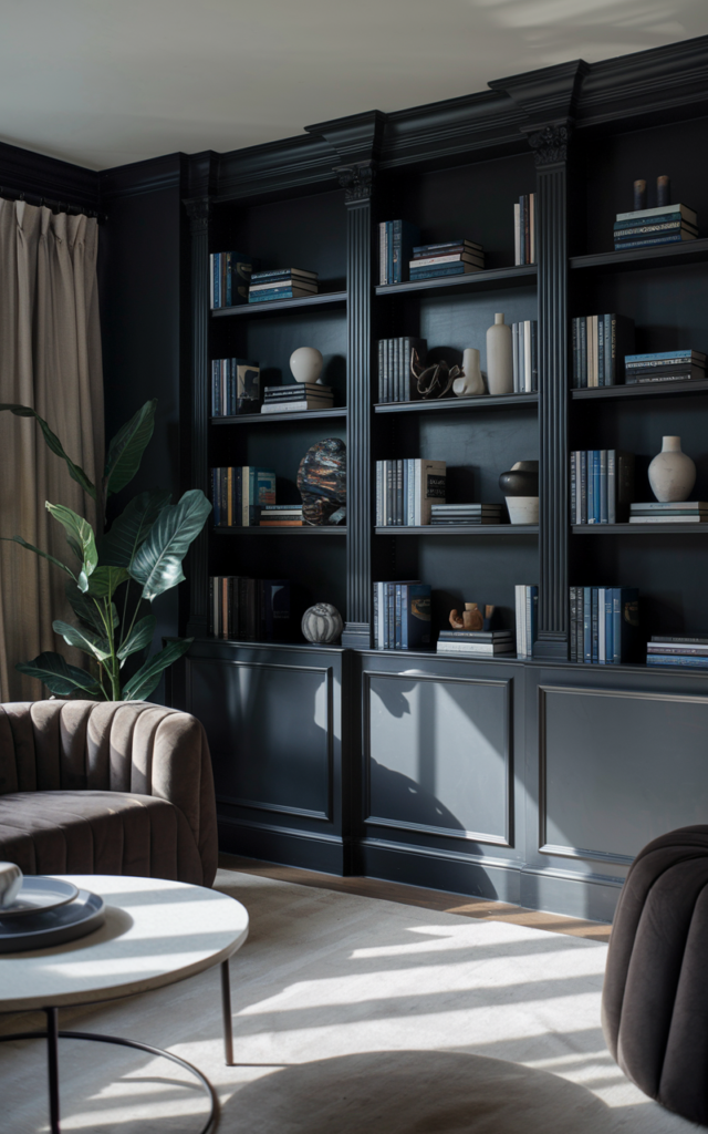 Paint the entire shelving unit one deep moody color