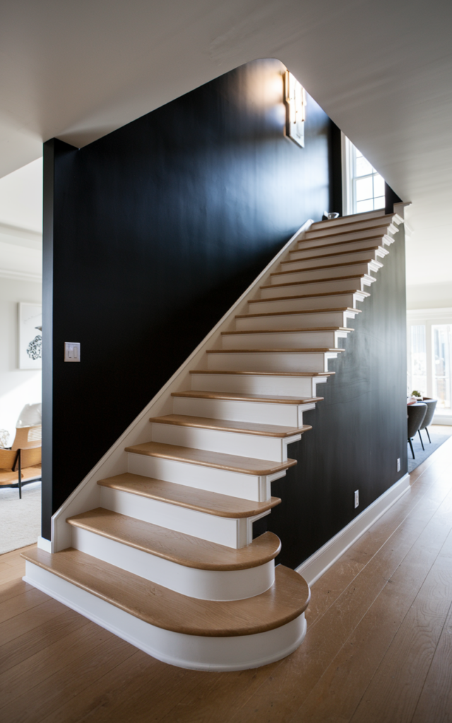 Paint the staircase wall black and keep the stairs white