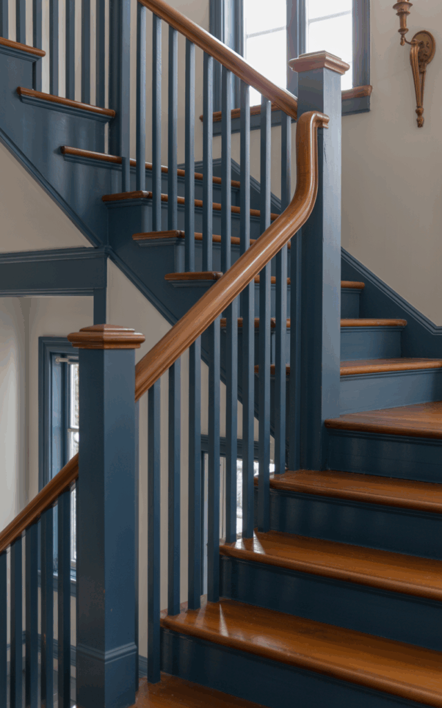Paint your wooden railing a moody deep hue.
