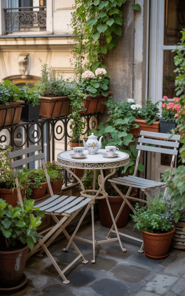 Place a Foldable Bistro Table with Potted Plants