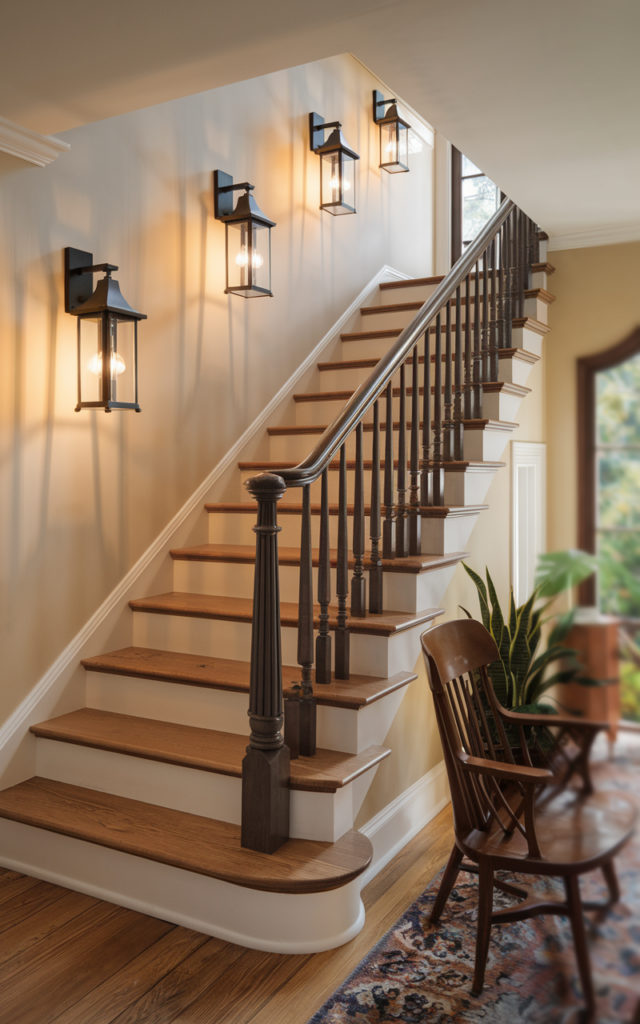 Place lantern-style sconces for a timeless look.