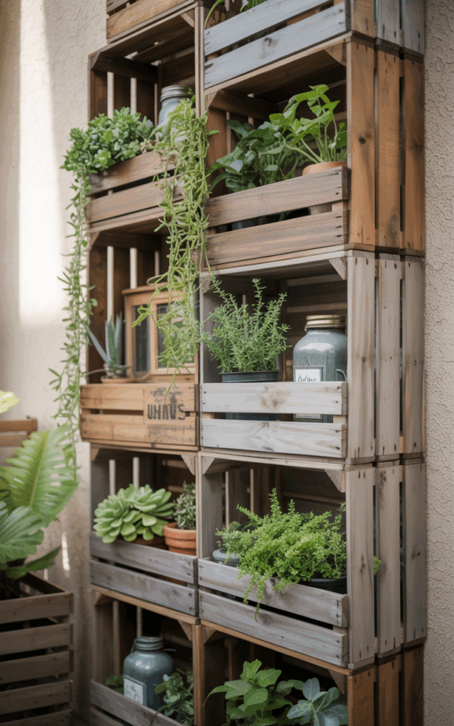 Stack Crates to Make a Plant Shelf Wall