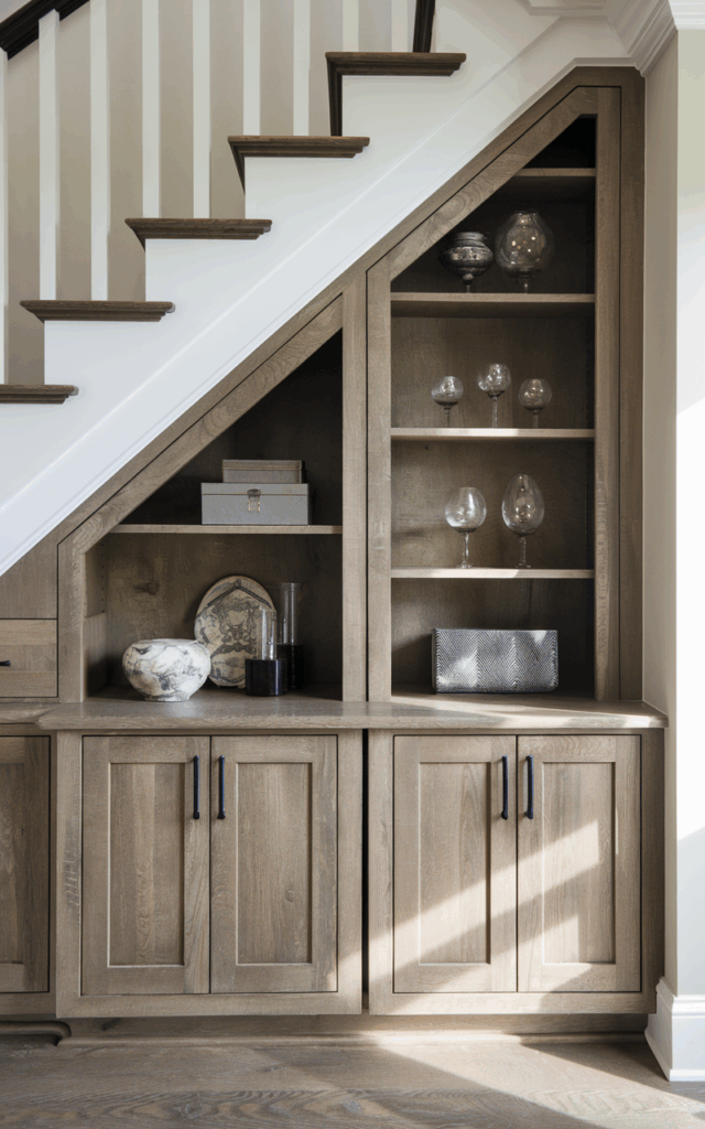 Stack Storage Cabinets Along the Stair Angle