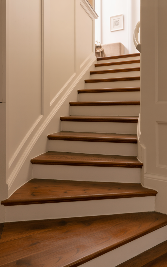 Stain the treads darker than the rest of the space